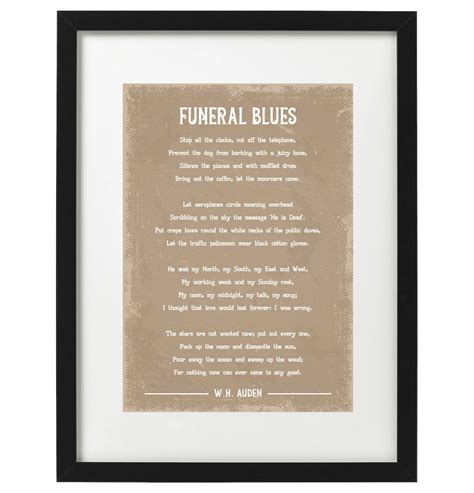 Wh Auden Funeral Blues Poem Art Print Etsy Uk