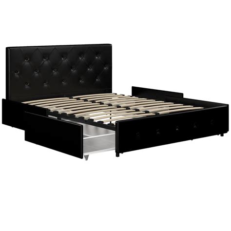 Dhp Dakota Queen Upholstered Bed With Storage Drawers In Black Faux Leather
