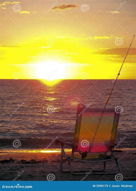 Beach Chair At Sunset Stock Image Image Of Relax Relaxing 3990179