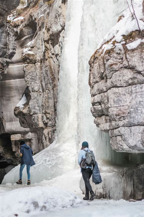 Frozen Waterfalls In Maligne Canyon Jasper Canada Portrait