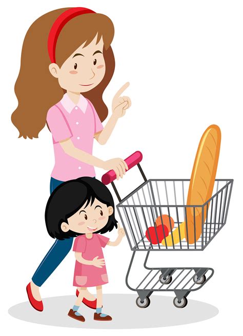 Girl And Mother Shopping For Food 447466 Vector Art At Vecteezy