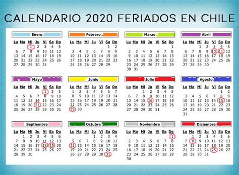 Calendario Chileno Con Feriados 2020