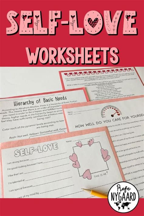 Self Love Worksheets With The Words Self Love Written On It And An