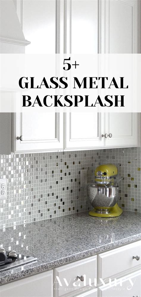 White Glass Metal Backsplash Tile With Luna Pearl Granite Countertop