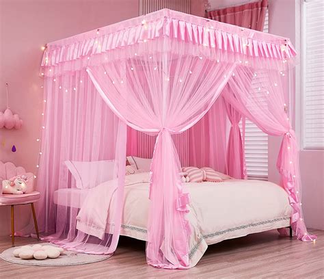 Mengersi 4 Corners Post Canopy Bed Curtains For Girls Full Size Royal