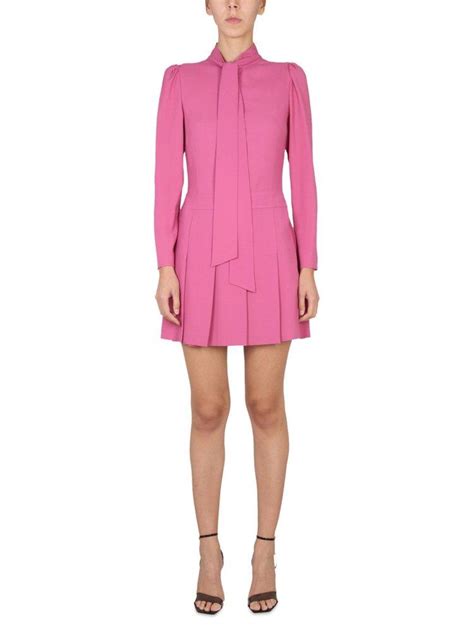 Boutique Moschino Pussy Bow Detailed Pleated Midi Dress In Pink Lyst Free Download Nude Photo