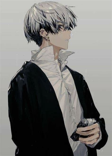 Share the best gifs now >>>. Anime Guy with Silver/White and Black Hair | Hot anime boy
