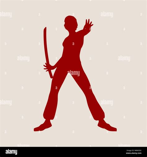 Karate Martial Art Silhouette Of Woman With Sword Stock Vector Image