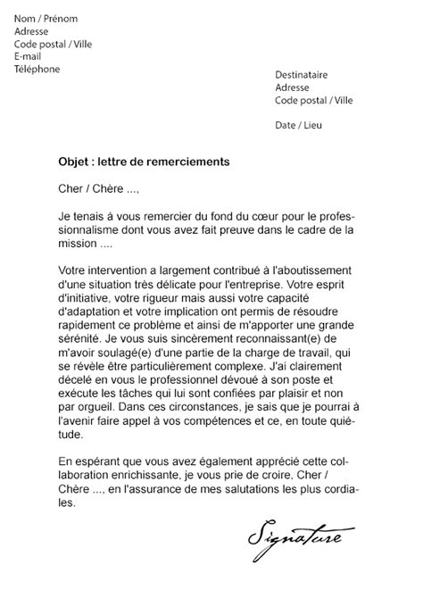 Lettre De Remerciement Professionnelle Mod Le De Lettre