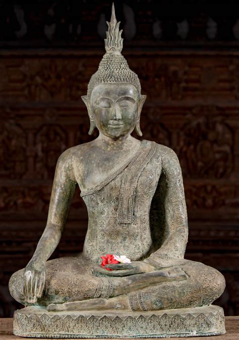 Sold Thai Brass Uttong Style Bhumisparsha Mudra Seated Buddha Statue