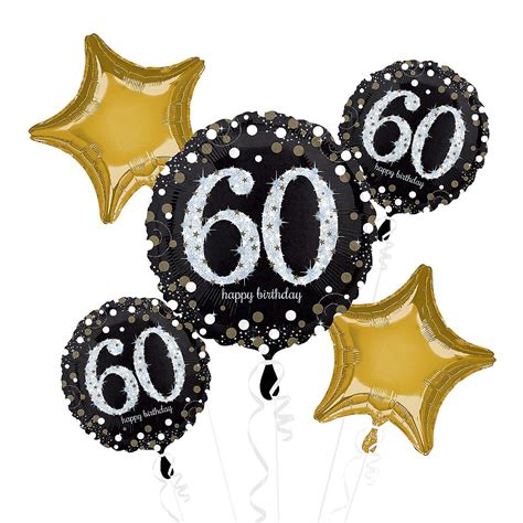 60th Sparkling Happy Birthday Mylar Stars Balloon Bouquet Balloon