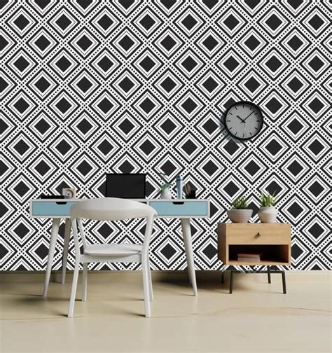 Black And White Removable Wallpaper Mural Geometric Peel And Etsy