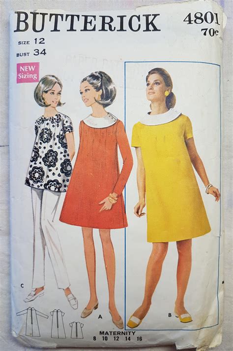 60s Butterick 4801 Maternity Dress Or Maternity Top Vintage Etsy