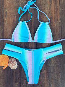 Off Tie Dyed Halter Bandage Bikini Set In Lake Blue Zaful