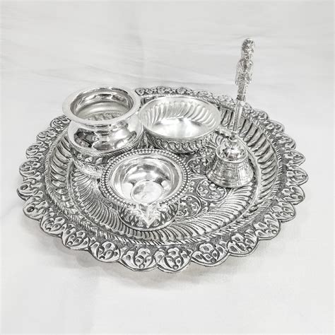 Wholesaler Of 925 Pure Silver Pooja Thali Set In Antique Work