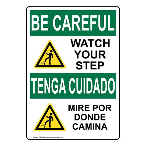 Vertical Watch Your Step With Symbol Bilingual Sign Osha Be Careful