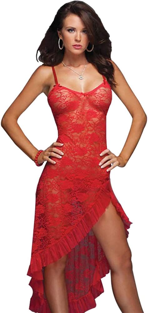 HiSexy Women S Sexy Boudoir Lingerie Set Long Adjustable Strappy Dress See Through Lace Negligee