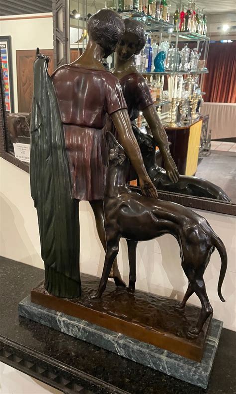 Grand Art Deco Bronze Sculpture Of A Woman And Greyhound By Ignacio