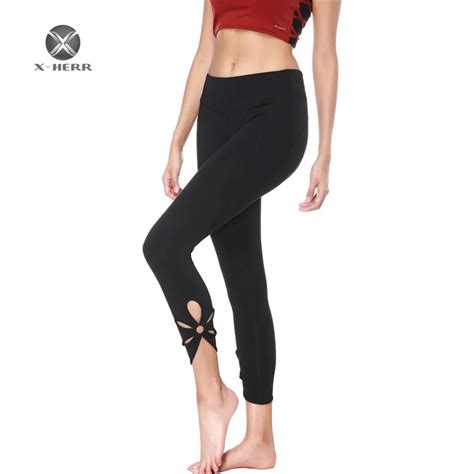 X Herr Black Sport Pants Flower Leg Opening Yoga Pants Women Sportswear