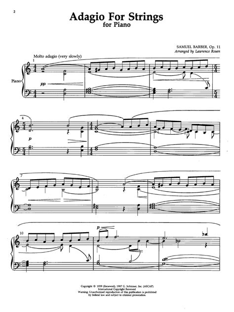 Adagio For Strings Op 11 By Samuel Barbertrans Sheet Music Sheet