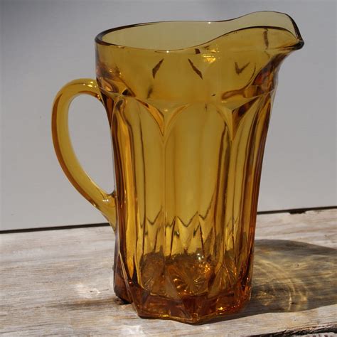 Vintage Amber Glass Pitcher Pressed Glass Pitcher Vintage