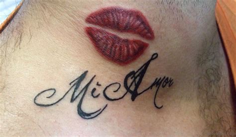 Lip Print Tattoos On Neck