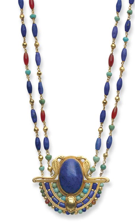 An Egyptian Revival Multi Gem And Gold Necklace By Louis Comfort
