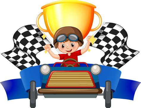Winner Boy In A Race Car On Trophy Background 4646097 Vector Art At
