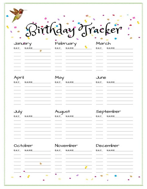 Birthday Tracker Print On Demand Paper Printable