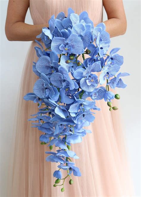 blue orchid cascading bouquet 24 long x 12 wide flower bouquet wedding wedding flowers