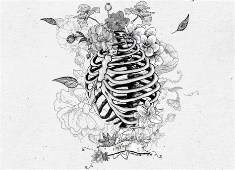 Ribs With Flowers Floral Skeleton Rib Cage Hipster Clipart Etsy