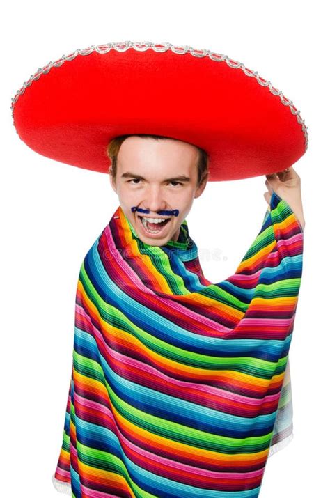 Funny Young Mexican With False Moustache Isolated Stock Photo Image