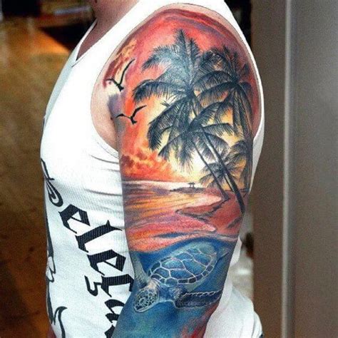 Hawaiian Tattoos Tatuaje De Playa Tatuaje De Palmera Tatuajes De Playa