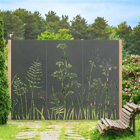 Panneau décoratif extérieur en métal H. 180cm - Motif fleurs | Panneau