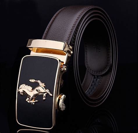 Cowhide Leather Strip With Automatic Buckle Interlock Belts In Mens