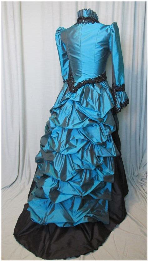 Teal And Black Silk Victorian Bustled Dress With 2 Bodices Dresses