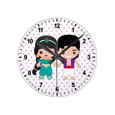 Available in png and vector. Jasmine and Aladdin Emoji Round Clock | Zazzle.com (With ...