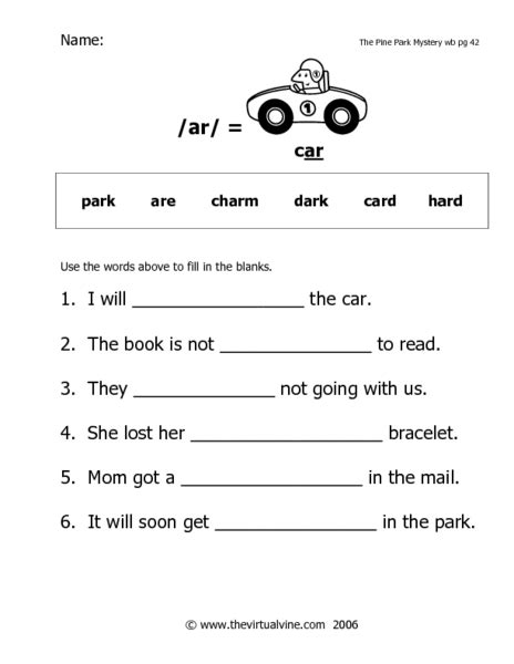 Ar Words Worksheet For 2nd 3rd Grade Lesson Planet