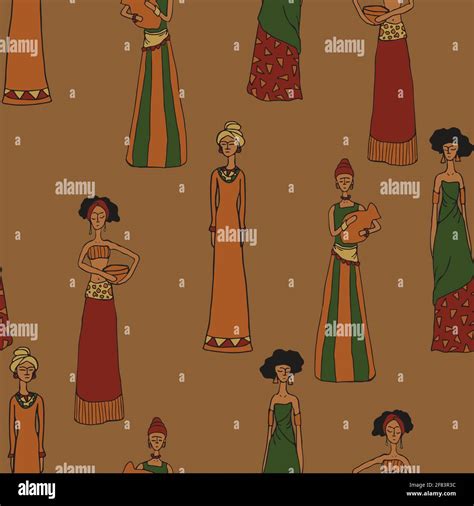 patrón vectorial sin costuras con gente africana hermosa sobre fondo marrón diseño de papel