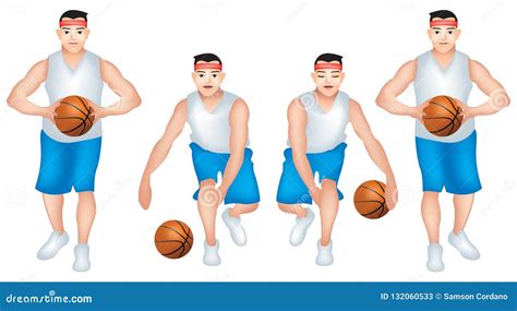 Basketball Player Male Dribbling Set 2 Stock Illustration