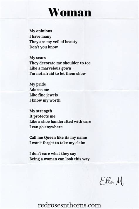 Woman Poem By Elle M Redrosesnthorns Com Poems Poetry Courage Pride Strong Strength