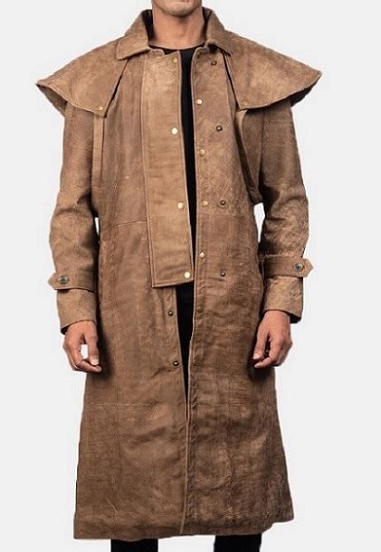 Maverick Classic Brown Leather Duster Jacket For Men On Sale Mlj