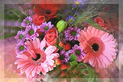 Ein blumenstrauß ist ein blumengebinde mit einer bindestelle. Blumenstrauss mit Rahmen Foto & Bild | stillleben ...