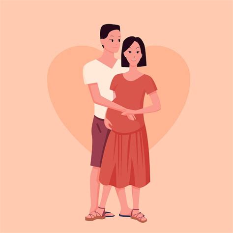 Premium Vector Happy Young Married Couple Cartoon Pregnant Woman