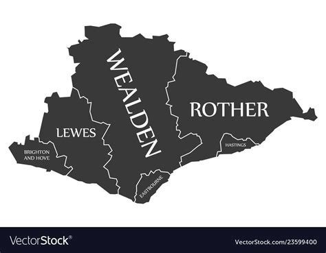 East Sussex County England Uk Black Map With Vector Image On Vectorstock In East Sussex
