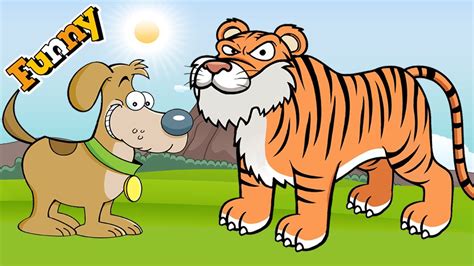 Dogs Cartoons For Children Dog And Tiger Funny Animals