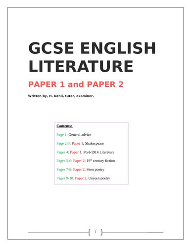 Gcse English Literature Guide Papers 1 And 2 Teaching Resources
