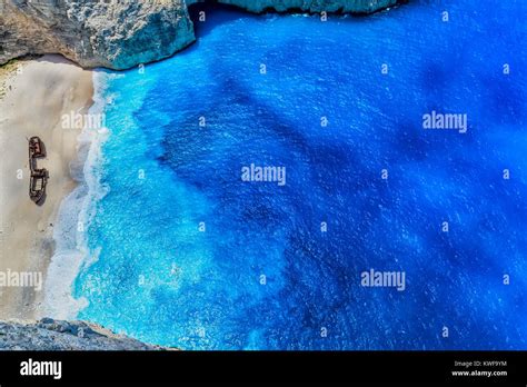 Aerial View Of Navagio Shipwreck Beach In Zakynthos Island Greece