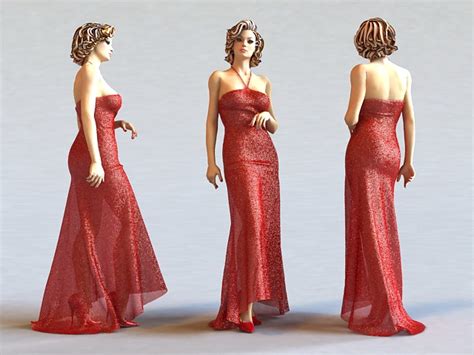beautiful red dress lady 3d model 3ds max files free download cadnav