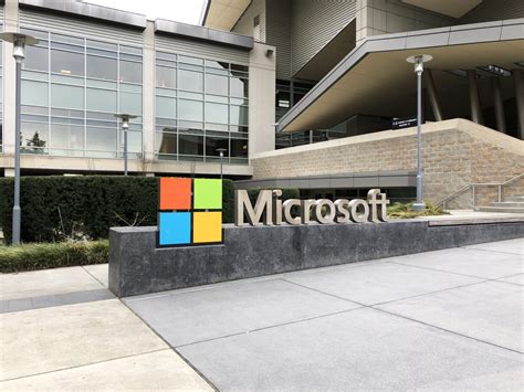 Microsoft Sign At The Entrance Of A Building At Redmond Corporate